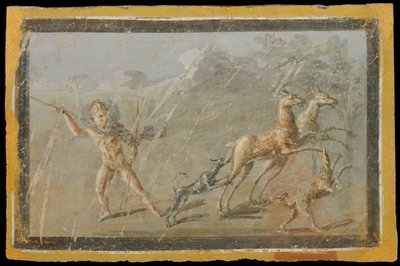 Jagdszene, Herculaneum, Haus der Hirsche, um 60-80 n. Chr., Wandmalerei von Erich Lessing