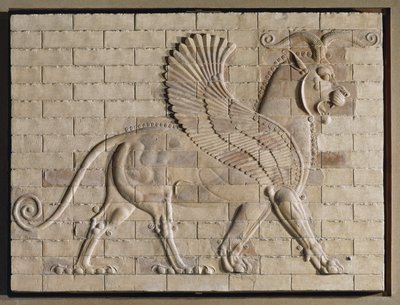 Geflügelter Greif, farbig glasierte Fliesen, aus dem Palast in Susa, Iran von Erich Lessing