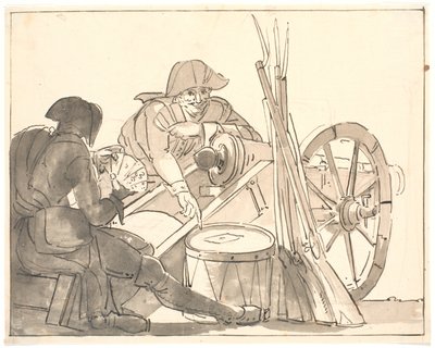 Zwei Soldaten spielen Karten bei einer Kanone von Erik Pauelsen