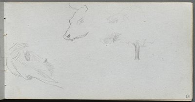 Skizzenbuch, Seite 53: Tierstudien und Baumstudie von Jean Louis Ernest Meissonier