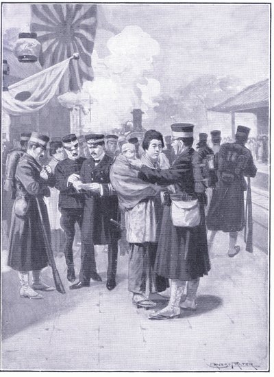 Truppen verlassen Tokio, Illustration aus Cassells Geschichte des Russisch-Japanischen Krieges Band 1, ca. 1900 von Ernest Prater