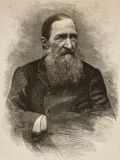 Dichter Jozef Ignacy Kraszewski (1812-1887) in Genf am 19. März, Gravur von Ernesto Mancastroppa nach einem Foto von Romarolo, aus L