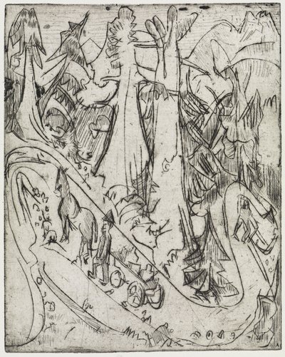 Eintreiben von Ziegen/Milchwagen auf dem Bergweg von Ernst Ludwig Kirchner