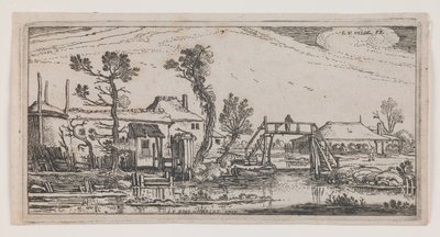 Bauernhof hinter einem Kanal, aus der Serie "Zehn längliche Landschaften" von Esaias I van de Velde