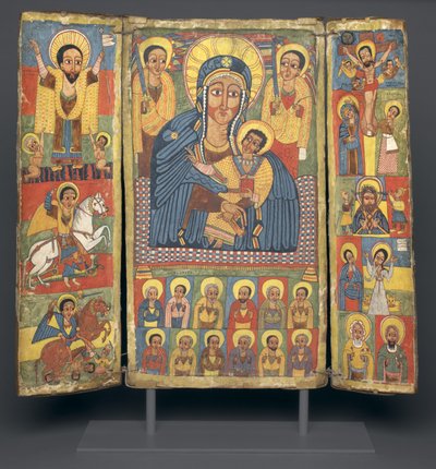 Triptychon-Ikone mit zentralem Bild der Jungfrau und des Kindes, 1682-99 von Ethiopian School