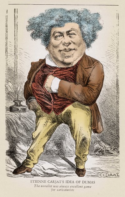 Porträt von Alexandre Dumas (1803-1870) Vater: Karikatur von Etienne Carjat. von Etienne Carjat
