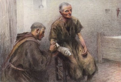 Bruder Bentivoglia pflegt einen Aussätzigen von Eugene (after) Burnand