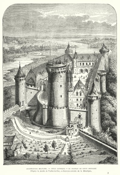 Schloss Coucy, Picardie, Frankreich, nach seiner Restaurierung im 19. Jahrhundert durch Eugène Viollet-le-Duc von Eugene Emmanuel after Viollet le Duc