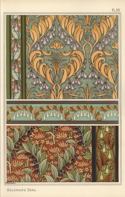 Salomonsiegel, Polygonatum multiflorum, als Designmotiv in Tapeten, Bordüren und Stoffen von Eugene Grasset