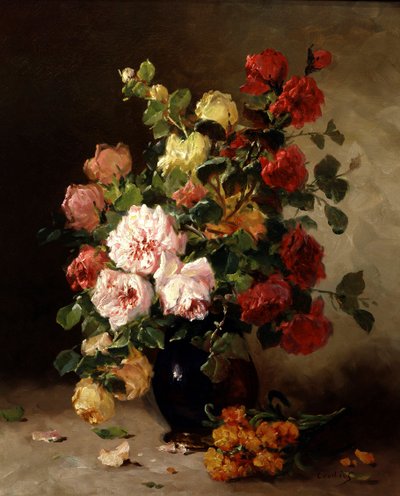 Stillleben mit Rosen und Levkojen von Eugene Henri Cauchois