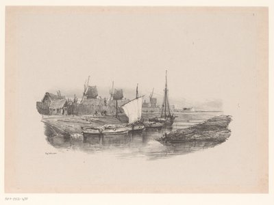 Hafen mit Booten und Windmühlen von Eugene Isabey