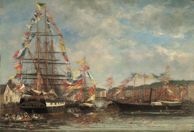 Fest im Hafen von Honfleur, 1858 von Eugene Louis Boudin