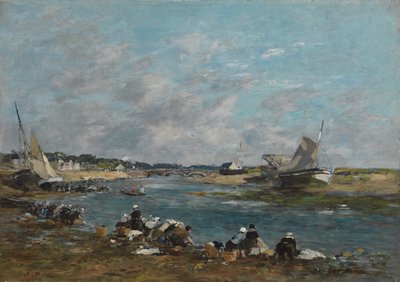 Wäscherinnen am Ufer des Flusses Touques; Lavandières sur un des bras de la Touques, 1866 von Eugene Louis Boudin