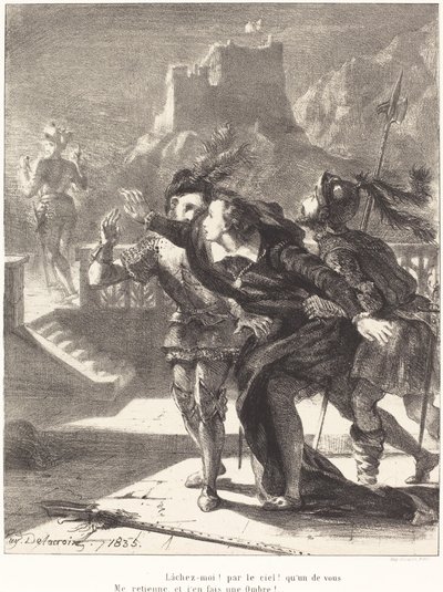 Hamlet möchte dem Geist seines Vaters folgen, Akt I, Szene IV, 1835 von Eugène Delacroix