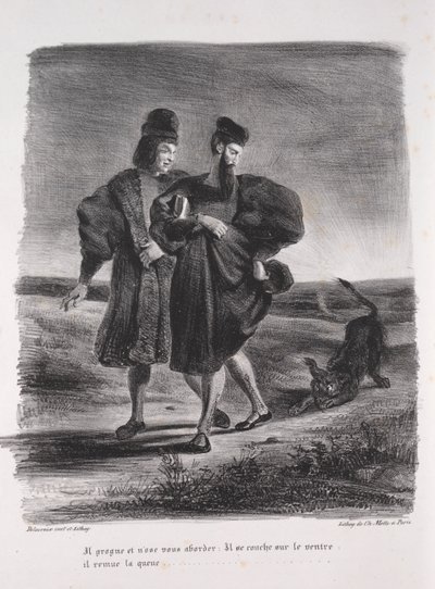 Illustrationen zu Faust: Faust, Mephistopheles und der Barbier von Eugène Delacroix