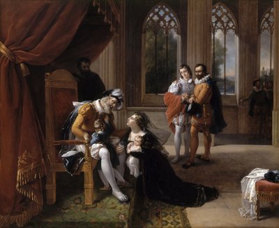 Inês de Castro mit ihren Kindern zu Füßen von Afonso IV., König von Portugal, 1335 von Eugénie Servières