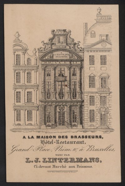 A La Maison Des Brasseurs, Hotel Restaurant, Brüssel, L J Lintermans (Gravur) von European School