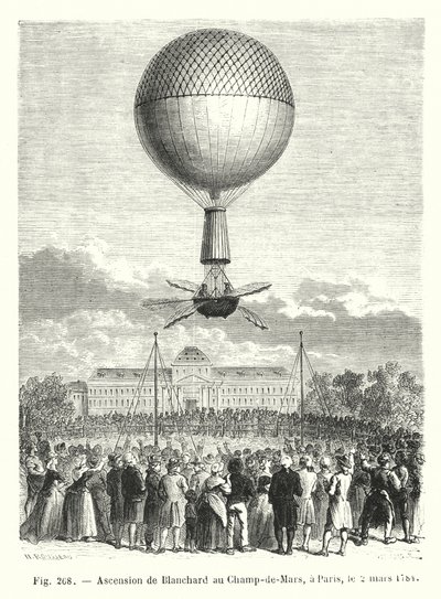 Aufstieg von Blanchard auf dem Champ-de-Mars in Paris, am 2. März 1784 von European School