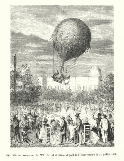 Aufstieg von MM Barral und Bixio, Abfahrt vom Observatorium am 27. Juli 1850 (Stich) von European School