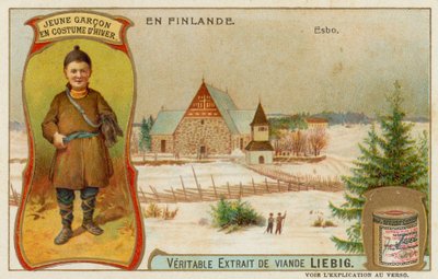 Junge im Winterkleid und die Stadt Esbo von European School