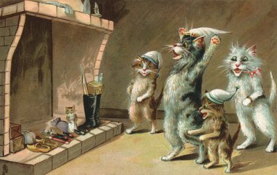 Komische Katzen, die auf ihre Weihnachtsgeschenke warten von European School