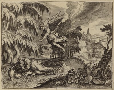 Elija wird von einem Engel in der Wüste geweckt (Gravur) von European School