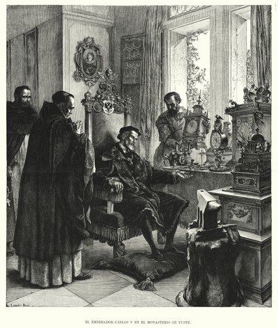 Kaiser Karl V. im Ruhestand im Kloster von Yuste, Spanien, nach seiner Abdankung von European School