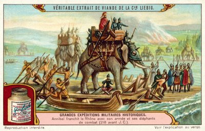 Hannibal überquert mit seiner Armee und Elefanten die Rhone, 218 v. Chr. von European School