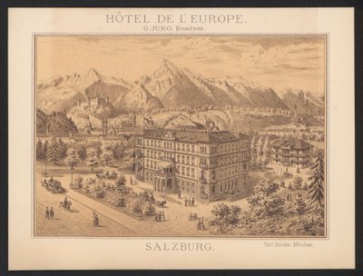 Hotel-Handelskarte (farbige Gravur) von European School