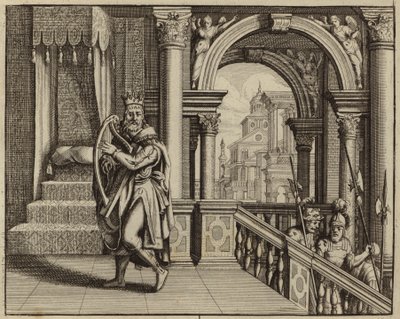 König David spielt die Harfe (Stich) von European School