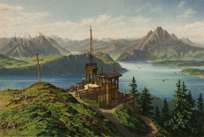 Vierwaldstättersee: Rigi-Kanzeli (Farblithografie) von European School