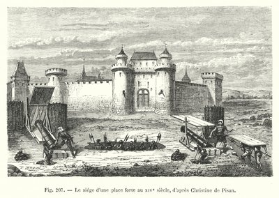 Belagerung einer Festung im 14. Jahrhundert, nach Christine de Pisan (Stich) von European School