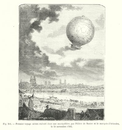 Erste Luftreise in einer Montgolfière, von Pilatre de Rozier und dem Marquis d