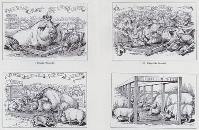 Sozialistische Karikatur von 1895 über verschiedene Regierungsformen von European School