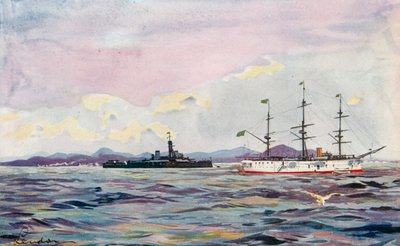 Der Ausbildungskreuzer "Benjamin Constant" und das Schlachtschiff "Minas Geraes" im Hafen von Rio von European School