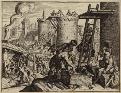 Die Juden bauen die Mauern Jerusalems wieder auf (Stich) von European School