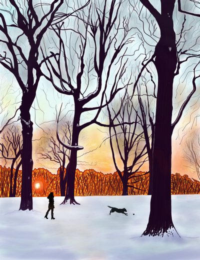 Hund im Schnee, Brooklyn von Evan Sklar