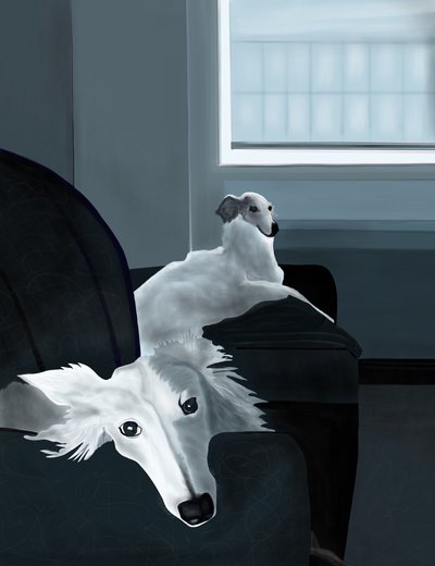 Penny und Minnie auf der Couch von Evan Sklar