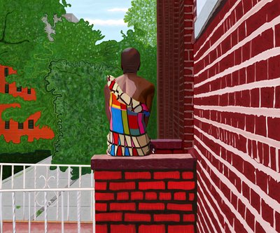 Frau sitzt in Crown Heights, Sommer von Evan Sklar