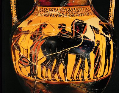 Die Abfahrt des Kriegers in seinem Streitwagen von Exekias Exekias
