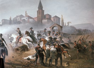 Die Schlacht von Pastrengo, Detail der rechten Seite: der Angriff von Felice Cerruti Bauduc