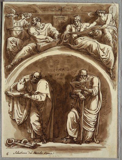 Lunette mit den Heiligen Petrus und Paulus, Matthäus und dem Propheten Jesaja, Studie nach Sebastiano del Piombo von Felice Giani
