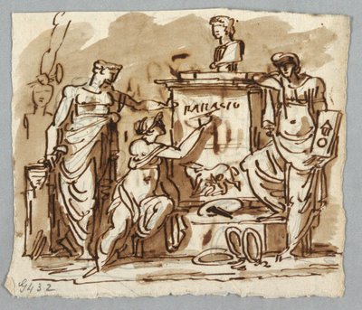 Denkmal nach Palladio mit Büste von Palladio und Wolf mit Romulus und Remus von Felice Giani