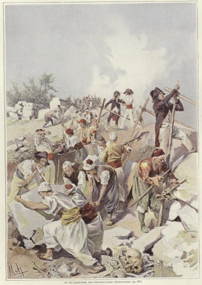 Soldaten und Zivilisten bauen eine Barrikade von Felicien baron de Myrbach Rheinfeld