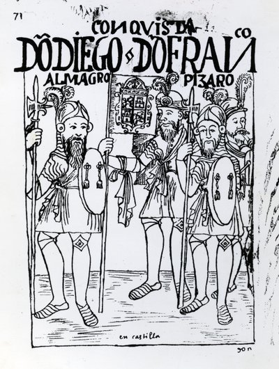 Konquistadoren Diego de Amagro und Francisco Pizarro versöhnen sich in Kastilien von Felipe Huaman Poma de Ayala