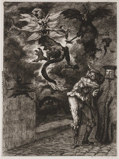 Panurge verlässt das Haus von Raminagrobis von Felix Bracquemond