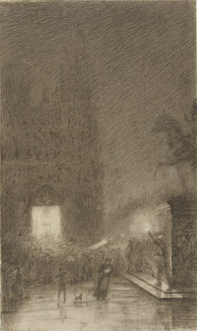 Versammlung am Abend vor einer Kathedrale von Felix Hilaire Buhot