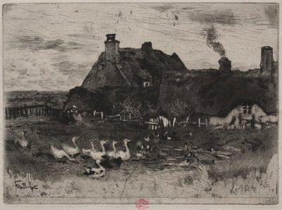 Die kleinen strohgedeckten Hütten, 1878 von Felix Hilaire Buhot