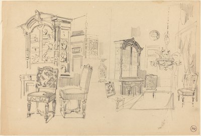 Zwei Studien eines Innenraums mit Möbeln von Felix Hilaire Buhot