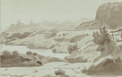 Ansicht der römischen Campagna mit einem Fluss im Vordergrund von Felix Hippolyte Lanoue